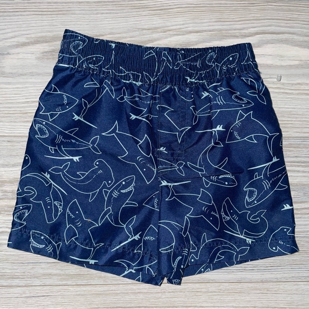 Wonder Nation Baby Boys Swim Trunks 18 Months Blue Shark Print Mesh Lined